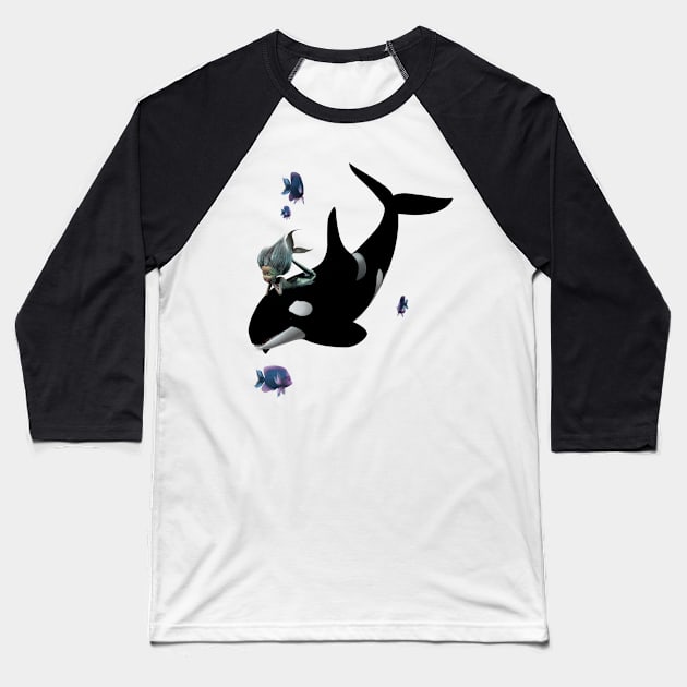 Wonderful orca with little mermaid Baseball T-Shirt by Nicky2342